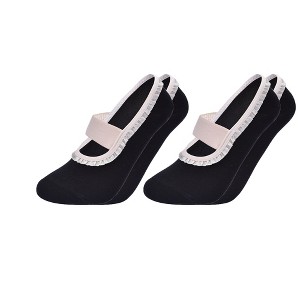 Anna-Kaci Women's Ballet Style Grip Socks with Ruffle Trim and Cross Strap Anti-Slip Sole Yoga and Pilates 2-Pack - 1 of 4