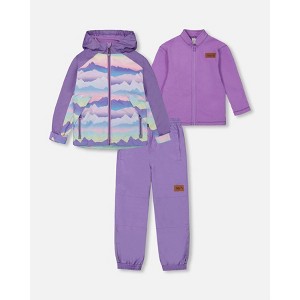 Deux par Deux Girl 3-In-1 Mid-Season Outerwear Set with Printed Jacket Mauve and Blue, Pink Mountain - 1 of 4