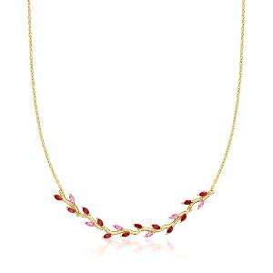 Pure Collection by Ross-Simons 1.00 ct. t.w. Garnet and .40 ct. t.w. Pink Topaz Leaf Necklace in 18kt Gold Vermeil Size 16 - 1 of 4