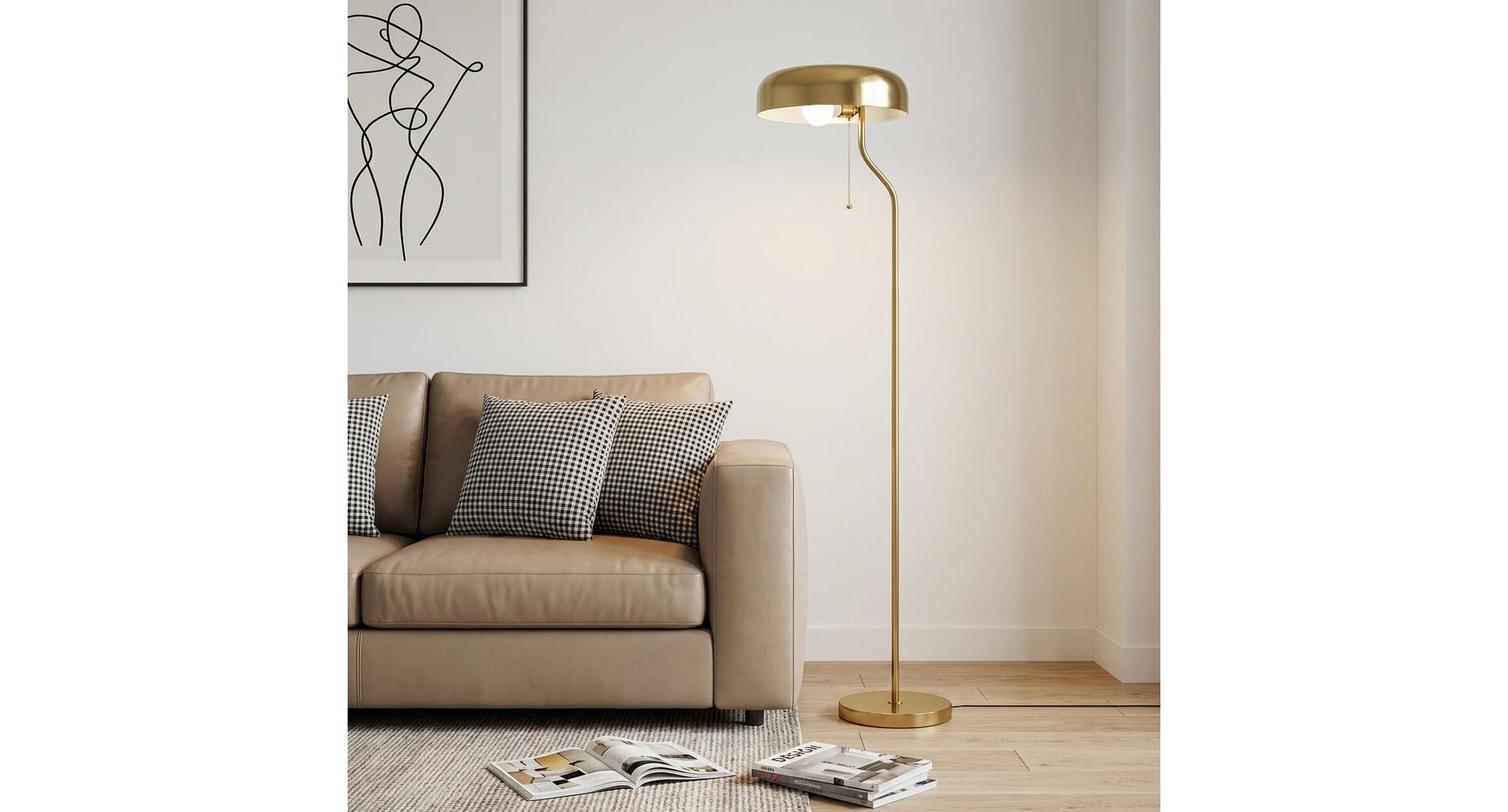 LOVSON Tall Corner Floor Lamp for Living Room, Bedroom & Office Space Illumination, Spectra Floor Lamp - Gold outer and White inner 110~120V