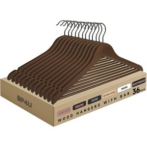 BP4U Premium Wooden Hangers with Non-Slip Pant Bar, Heavy Duty Coat Hangers with 360° Swivel Hook for Jackets, Shirts, Dresses - 1 of 4