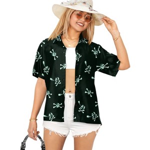 LA LEELA Women's Hawaiian Blouse Dresses Short Sleeve Vintage Shirt Pirates Pirate Shirts Button Down Summer Tops for Women - 1 of 4