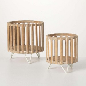 Slat Cylinder Display Holder Multicolor 9.75"H Wood Set of 2 - 1 of 3