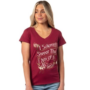 Harry Potter Women's I Solemnly Swear Gold Foil Accents V-Neck T-Shirt - 1 of 4