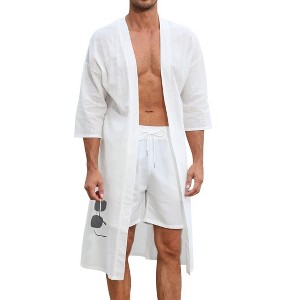 Men's Lightweight Robe Jackets Paisley Printed Bathrobes Open Front Long Cardigan with Pockets - 1 of 4