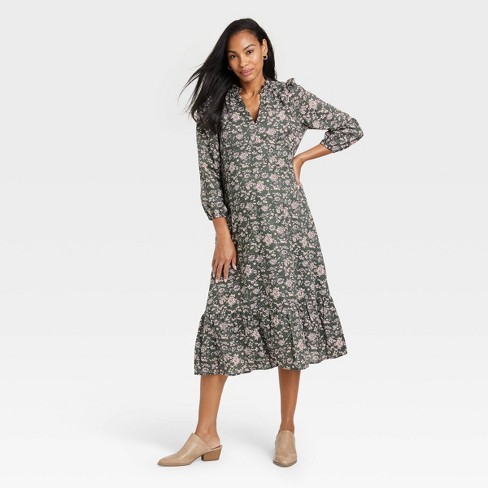 The Nines by HATCH™ 3/4 Sleeve Tiered Maternity Dress - Olive Green Floral - image 1 of 3