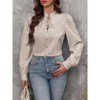 Women's Striped V-Neck Tie Front Shirt - Long Sleeve Button Down Blouse Casual & Work Top - 2 of 4