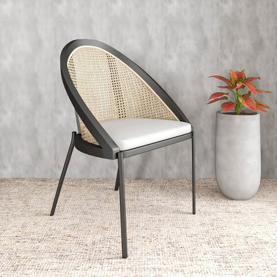 Light Grey Upholstered Side Chair with Cane Back and Metal Legs