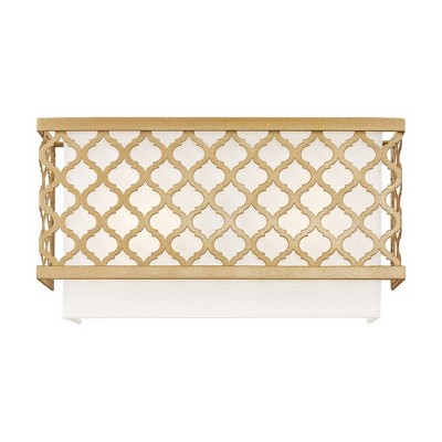 Arabesque Soft Gold 2-Light Wall Sconce with Off-White Shade