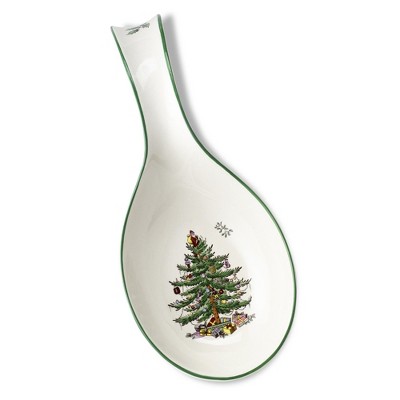 Spode Christmas Tree Spoon Rest, 12-Inch Festive Cooking Utensil Rest, Christmas Spatula & Ladle Holder, Fine Earthenware, Dishwasher Safe