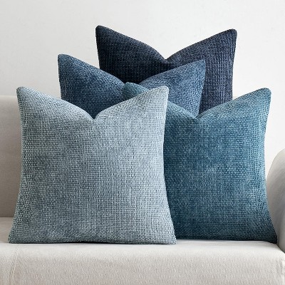 Attop Pack of 4 Couch Throw Pillow Covers 18x18 Inch Neutral Blue Soft Decorative Chenille Pillow Covers Farmhouse Accent Cushion Covers
