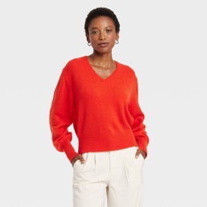 Women's Cozy Knit V-neck Pullover Sweater - A New Day™ Red