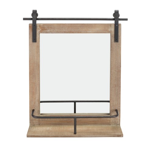 Wall Mount Barn Mirror With Wood Shelf, Can You Attach Shelves To A Mirror