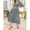 Coolmee Women's Summer Floral Maxi Dress Casual Wrap V Neck Long Sleeve Tie Waist Ruffle Boho Flowy Long Dresses - 3 of 4