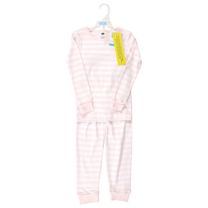 Hudson Baby Infant Girl Cotton Pajama Set, Soft Pink Stripe, 2 of 5