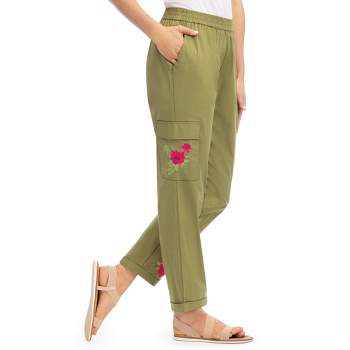 Collections Etc Embroidered Cargo Pocket Pants