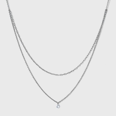 Sterling Silver With Floating Cubic Zirconia Pendant Necklace - A New Day™  Silver : Target
