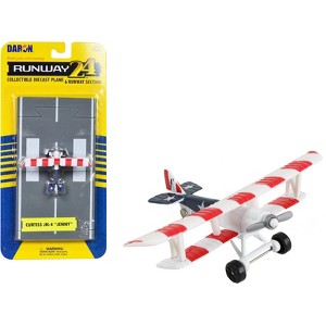 Curtiss JN-4 Training Aircraft Red & White w/Blue Tail "US Flag Livery" with Runway Section Diecast Model Airplane by Runway24 - 1 of 4