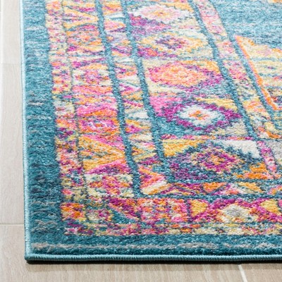 Light Blue and Orange Bohemian Synthetic Area Rug, 8' x 10'