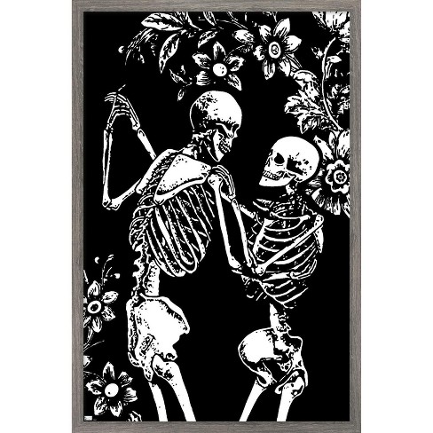 Trends International Skeleton Dance Framed Wall Poster Prints Barnwood ...