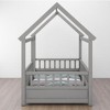 CAVINAS Twin Size Bed Frame, Wooden Bed with House Roof Frame for Children, Floor Platform Bed with Fence Guardrails - 2 of 4