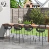 Set of 4 Outdoor Patio Barstools,Faux Wicker Bar Stools with Iron Frame,Modern Woven Bar Chairs for Garden or Balcony-Cuddlewood - 3 of 4