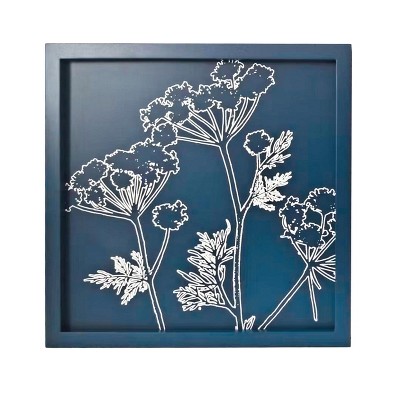 VIP Wood 12 in. Blue Floral Line Art Wall Decor
