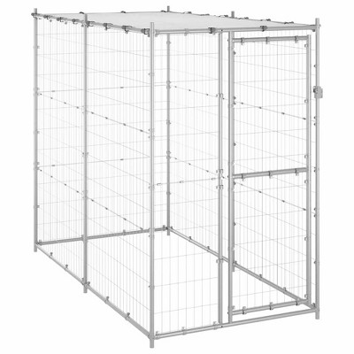 VidaXL Outdoor Dog Kennel Galvanized Steel with Roof 43.3 in.x86.6 in.x70.9 in.