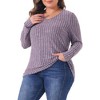 Agnes Orinda Women's Plus Size V-Neck Long Sleeve Basic Ribbed Pitted Brushed Casual Tunic Blouses - 2 of 4