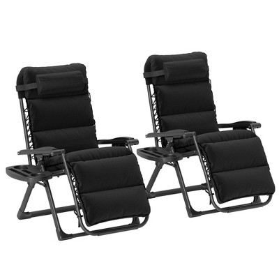 Outsunny Zero Gravity Lounge Chair Set of 2 Reclining Folding Outdoor Lounge Chairs with Cushion, Headrest, and Side Tray for Patio, Beach