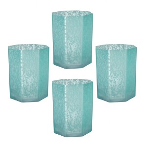 AZL1 Life Concept Candle Holders, Set of 4 Frosted Glass Octagonal Holders for Modern Tabletop and Shelf Decor, Blue, 5.1"*5.1"*5.9" - 1 of 4