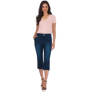 Rekucci Women's Secret Figure Pull-On Capri Jeans with Pockets and Snap Detail - 1 of 4