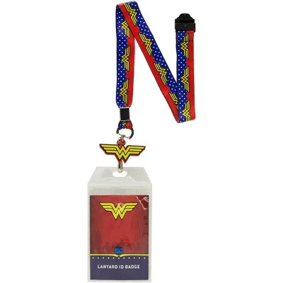 Silver Buffalo DC Wonder Woman Wrap-Around Logo Lanyard with Badge Holder and Charm