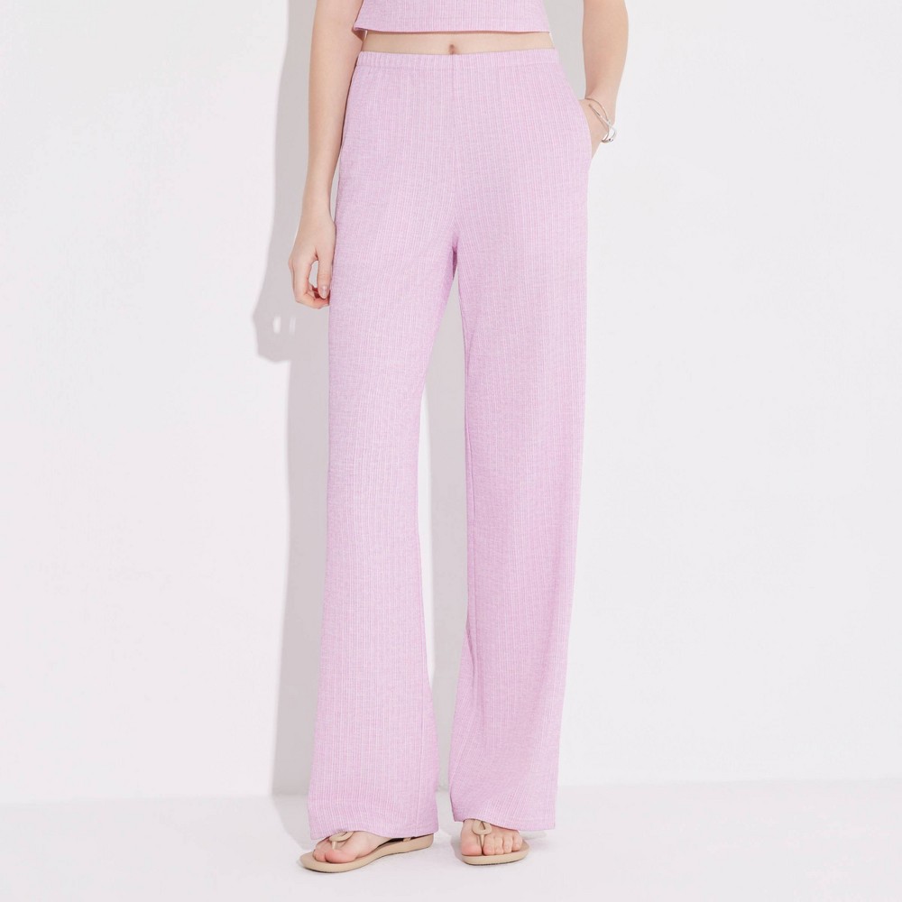 Women's Mid-Rise Textured Ribbed Slim Leg Pull-On Pants - Wild Fable™ Pink XXL