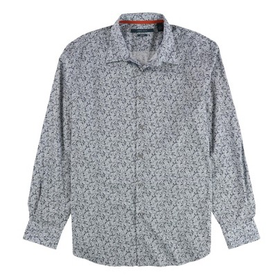 Perry Ellis Mens Leaf Button Up Shirt, Blue, X-Large