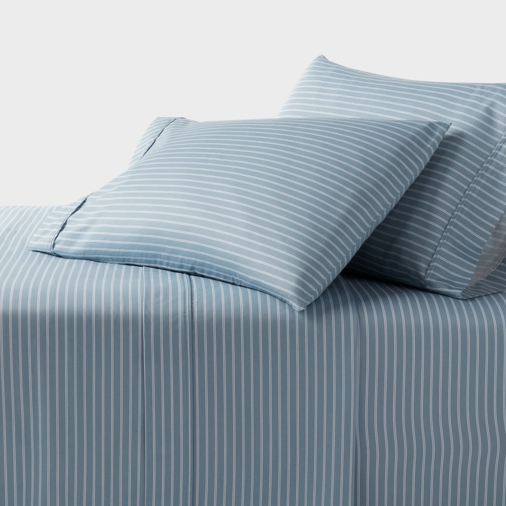 Photos - Bed Linen Queen 400 Thread Count Performance Sheet Set Blue Stripe - Threshold™