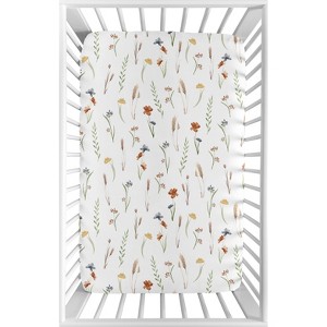 Sweet Jojo Designs Girl Baby Fitted Mini Crib Sheet Watercolor Floral Garden Sage Green Blue and Orange - 1 of 4