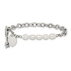 Chisel Stainless Steel with Half White Freshwater Cultured Pearl and Cubic Zirconia Heart Dangle 8.25" Bracelet - 4 of 4