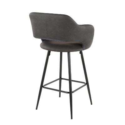 Set of 2 Gray Faux Leather Counter Stools with Black Metal Legs