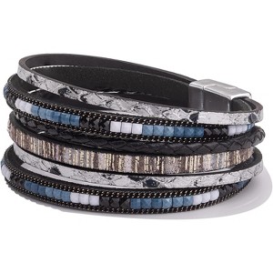 Trendy Layered Boho Leather Wrap Bracelets with Magnetic Clasp, Stackable Bohemian Jewelry Gifts for Women - 1 of 4