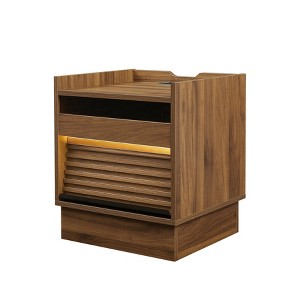 Gulches Mid Century Modern Nightstand with Charging Station & LED Lights, 2 Drawers Bedside End Table for Bedroom Living Room - 1 of 4