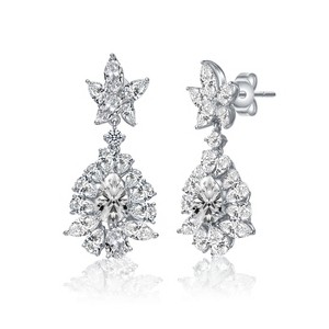 Guili Stunning White Gold Plated Cubic Zirconia Snowflake Cluster Drop Earrings Ð Sparkling, Elegant Jewelry with a Winter-Inspired Design - 1 of 2