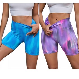 INSPIRE CHIC 2 Pcs Women's High Waist Tie Dye Tummy Control Workout Running Biker Thigh Slimmers - 1 of 4