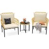 3 Piece Wicker Patio Furniture Set with Metal Frame, All-Weather Outdoor Furniture with 2 Cushioned Chairs and Round Glass Coffee Table - 2 of 4