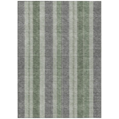 HomeRoots 3' X 5' Green And Gray Striped Washable Indoor Outdoor Area Rug