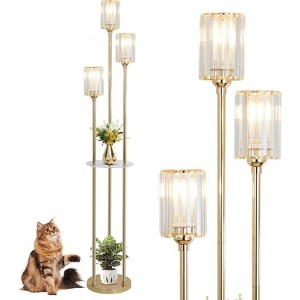 Gulches 66 in Gold Mid Century Modern 3-Light Dimmable Corner Floor Lamp for Living Room with Premium Crystal Stepped Shade - 1 of 4