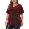 Women's Plus Size Metallic V Neck Short Sleeve Party Club Blouse - Agnes Orinda - 2 of 4