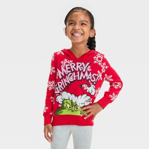 Toddler Girls The Grinch Christmas Pullover Sweater With Hood Red 5t Target