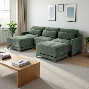 105.9" Chenille U-Shaped Ergonomic Sectional Sofa with Lumbar Pillows & 2 Ottomans - 1 of 4