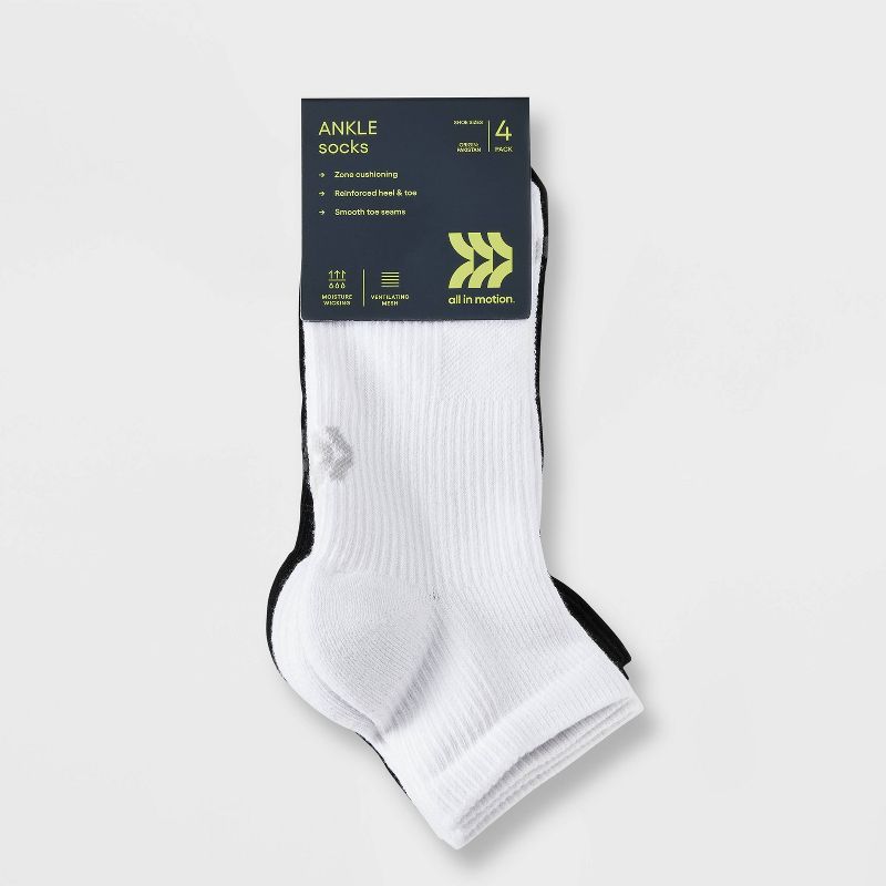 Women&#39;s 4pk Performance Texture Ankle Socks - All In Motion&#8482; White/Black 4-10, 2 of 4